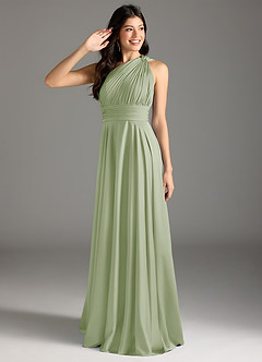 Azazie Charlize Bridesmaid Dresses Dusty Sage A-Line One Shoulder Stretch Satin Dress image1