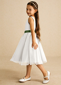 Azazie Elina Flower Girl Dresses Ivory Olive A-Line Sleeveless Chiffon Dress image4