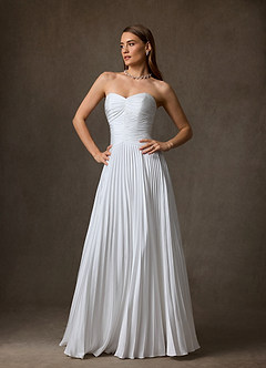 Azazie Liora Vestidos de novia Vestido de Diamante Blanco de Satén Elástico de Corte en A con Sin tirantes image5