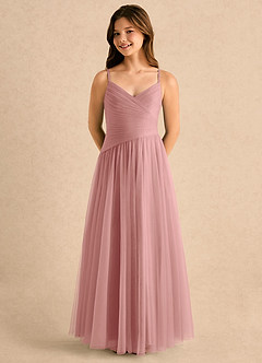 Azazie Poppy Girls Formal Abiti da Ragazza di Fiori Abito A-Line in Tulle Plissettato Rosa Polverosa image5