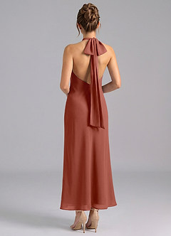 Azazie Velli 신부 들러리 드레스 인어 하이넥 쉬폰 발목 길이 드레스 image2