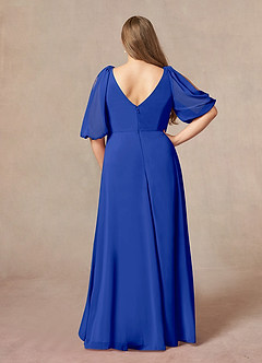 Azazie Bronwyn vestidos de madre de la novia Vestido de Azul Real de Gasa de Corte En A con Cuello de pico fruncido image7