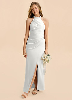 Azazie Jemma Junior White Sheath Ruched Stretch Satin Dress image4