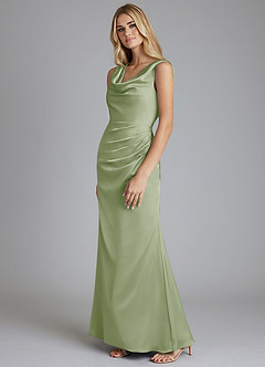 Azazie Tallie Abiti da Damigella Abito Sirena in Raso Elasticizzato Plissettato Verde Salvia image2