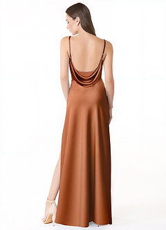 Azazie Alaija Bridesmaid Dresses Copper Mermaid Side Slit Stretch Satin Dress image4