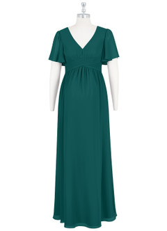 Azazie Verna Maternity Bridesmaid Dresses A-Line V-Neck Ruched Chiffon Floor-Length Dress image7