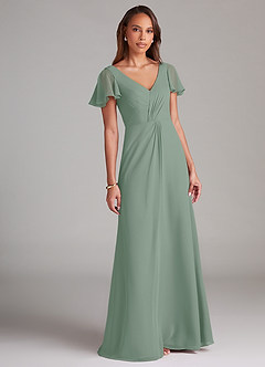 Azazie Soren Bridesmaid Dresses Silver Sage A-Line Ruched Chiffon Dress image1