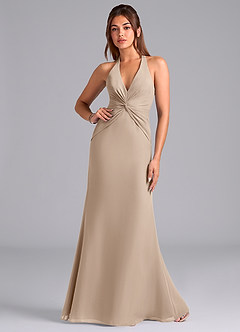 Azazie Valerie Vestidos de damas de honor Vestido de Gris Pardo de Gasa de Corte Sirena con Plisado image1