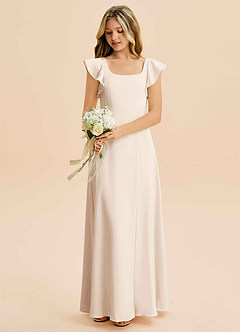 Azazie Bondi Junior White Alabaster A-Line Side Slit Stretch Satin Dress image5