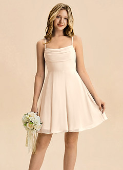 Azazie Bear Junior White Alabaster A-Line Pleated Chiffon Dress image1