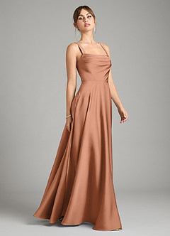 Azazie Shaude Bridesmaid Dresses Bronzer A-Line Pleated Stretch Satin Dress image7
