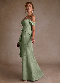 Azazie Irene 신부의 어머니 드레스 A라인 오프 더 숄더 플로럴 번아웃 플로어 길이 드레스 image2