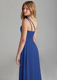 Azazie Maron Junior Royal Blue A-Line Pleated Stretch Satin Dress image2