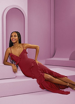 Barbie ♥ Azazie Bridesmaid Dresses Pomegranate Sheath Chiffon Dress image8