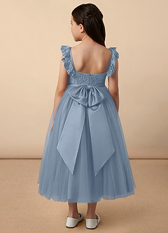 Azazie Demetra Flower Girl Dresses Dusty Blue A-Line Lace Tulle Dress image4