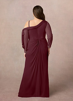 Azazie Marna Mother of the Bride Dresses Cabernet Sheath One Shoulder Mesh Dress image3