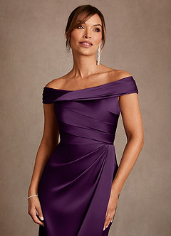 Azazie Bedford Mother of the Bride Dresses Grape Sheath Pleated Stretch Satin Dress image5
