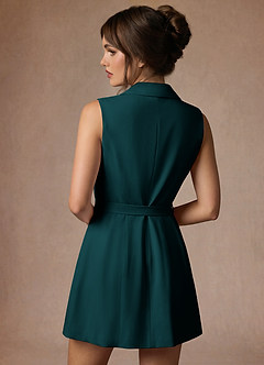 front Alina Pine Refined Weave Pleated Wrap Blazer Dress