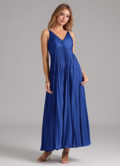 Azazie Raychelle Bridesmaid Dresses Royal Blue A-Line Pleated Stretch Satin Dress image5