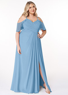 Azazie Dakota Bridesmaid Dresses Powder Blue A-Line V-Neck Pleated Chiffon Dress image9