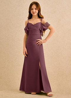Azazie Pippy Girls Formal Robe Demoiselle D'honneur Fillette Robe Trapèze en Mousseline de soie Encolure en Forme de Cœur Sangria image1