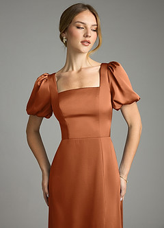 Azazie Fyona Abiti da Damigella Abito A-Line in Raso Elasticizzato Plissettato Rame image12