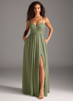 Azazie Alia Final Sale Dusty Blue A-Line Pleated Mesh Dress image1