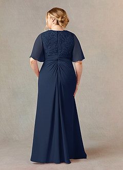 Azazie Carson vestidos de madre de la novia Vestido de Azul Marino Oscuro de Gasa de Corte En A con Encaje de cuello en V image7