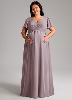Azazie Verna Robes de demoiselle d'honneur de maternité Robe Trapèze Col V froncé Longueur ras du sol Mousseline de soie image11
