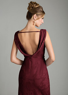 Azazie Kieryn Bridesmaid Dresses Cabernet Mermaid Pleated Floral Burnout Dress image8