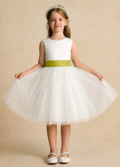Azazie Sosie Robe Demoiselle D'honneur Fillette Robe Trapèze en Tulle Plissée Ivoire Citronnelle image2