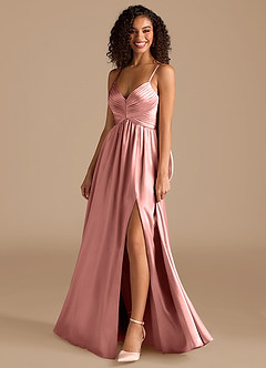 Azazie Alia Bridesmaid Dresses Rosette A-Line Pleated Metallic Satin Dress image7