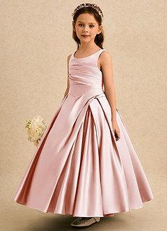 Azazie Audrey vestidos de niña de las flores Vestido de Rosa Rubor de Satin Mate de Corte en A con Plisado image3