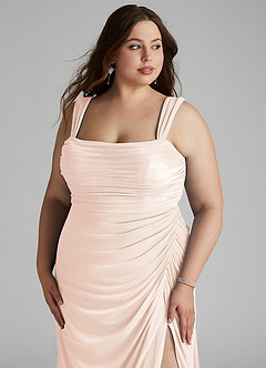 Azazie Jesaphine Bridesmaid Dresses Blushing Pink Sheath Ruched Mesh Dress image11