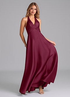 Azazie Tessie Bridesmaid Dresses Mulberry A-Line Pleated Stretch Satin Dress image4