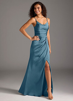Azazie Deandra Robes de demoiselle d'honneur Robe Sirène en Satin extensible Plissée Bermude image5