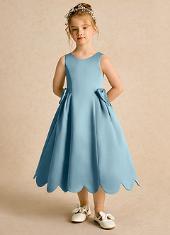 Azazie Macaroon vestidos de niña de las flores Vestido de Azul Malhumorado de Satin Mate de Princesa con Lazo image4