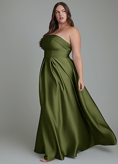 Azazie Lucienne Vestidos de damas de honor Vestido Oliva de Satén Elástico de Línea A Convertible con Palabra de honor image12