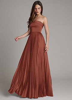 Azazie Mariana Bridesmaid Dresses Auburn A-Line Pleated Stretch Satin Dress image7