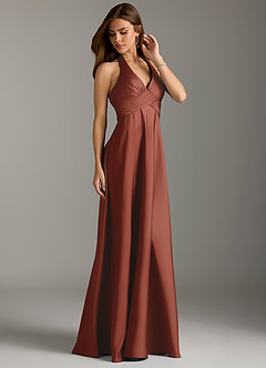 Azazie Tessie Bridesmaid Dresses Auburn A-Line Pleated Stretch Satin Dress image4