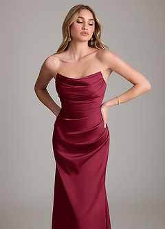 Azazie Lucille Bridesmaid Dresses Burgundy Mermaid Strapless Stretch Satin Convertible Dress image6