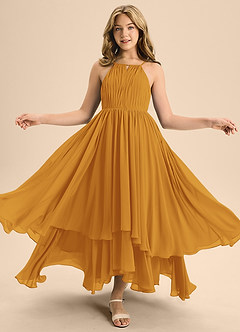 Azazie Elliora Junior A-Linie Plissee Chiffon Kleid Butterscotch image5
