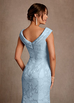 Azazie Aberdeen Mother of the Bride Dresses Sky Blue Sheath Pleated Floral Burnout Dress image6
