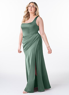 Azazie Mero Bridesmaid Dresses Eucalyptus Sheath Pleated Stretch Satin Dress image8