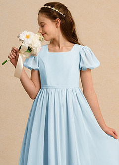 Azazie Lilia Girl Flower Girl Dresses Sky Blue A-Line with Sleeves Chiffon Dress image5