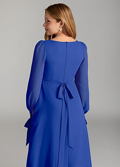 Azazie Leonia Junior Vestido de Azul Real de Gasa de Corte en A con Con bolsillos image6