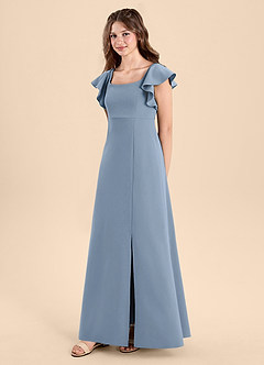 Azazie Bondi Junior Dusty Blue A-Line Side Slit Stretch Crepe Dress image6