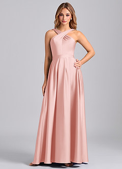Azazie Dixie Bridesmaid Dresses Powder Pink A-Line Pleated Stretch Satin Dress image1