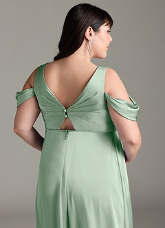Azazie Rhea vestidos de dama de honor de maternidad Vestido de Corte En A Off The Shoulder Plisado Hasta el suelo Satén Elástico image13