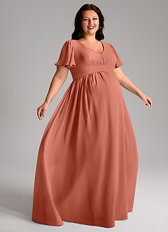 Azazie Verna Maternity Bridesmaid Dresses A-Line V-Neck Ruched Chiffon Floor-Length Dress image9